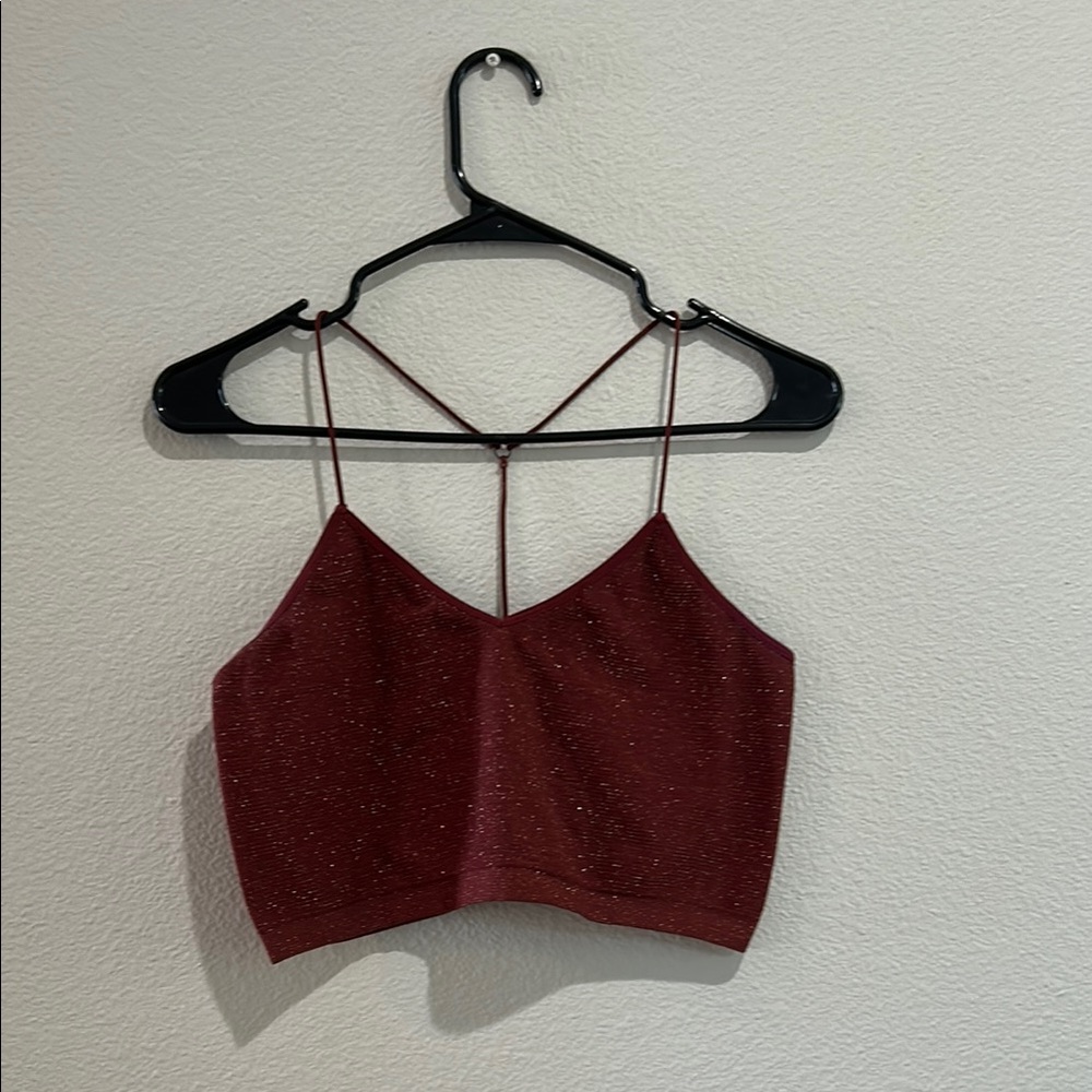 Maroon and gold sparkly bralette